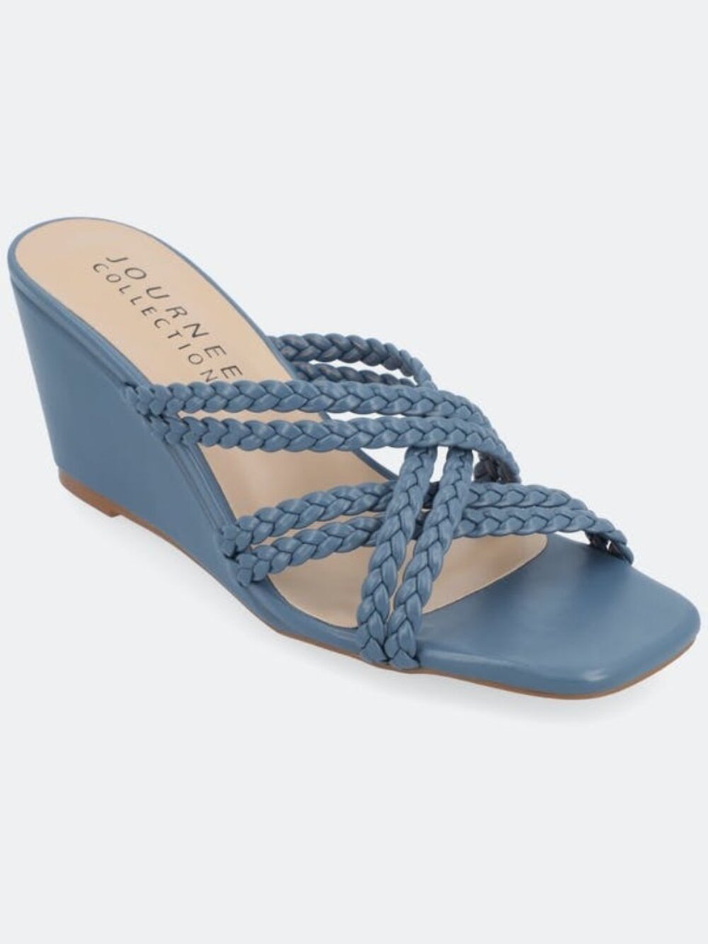 Journee Collection Womens Baylen Braided Strap Wedge Sandals Blue Size 7.5M NWB